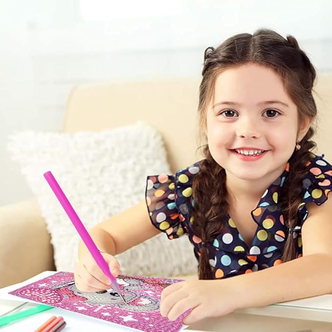 FQOVKYN 4Pcs 5D Cute Animals Diamond Art Kits for Kids, DIY Diamond Art Painting Mosaic Kits for Adults Beginner, Full Drill Small Diamond Gem Art and Craft for Kids Age 8-12 (15 * 15cm)