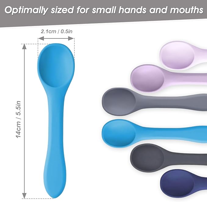 Baby Spoons - Big Silicone Feeding Spoon for Baby Led Weaning - Thick Handle, Flexible Construction, Soft Texture - Food-Grade Utensils, No BPAs - First Stage Infant & Toddler Essentials