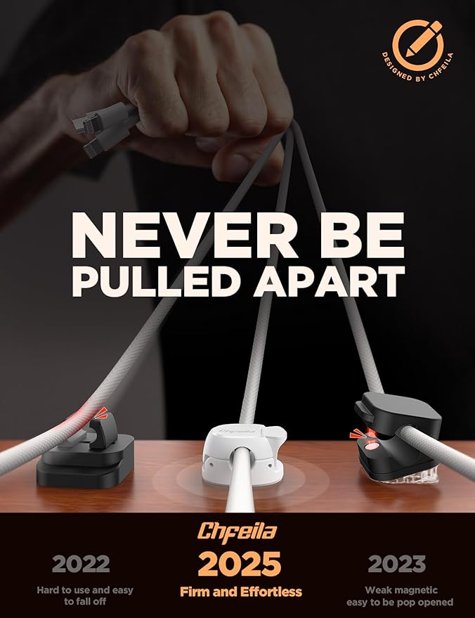 12Pack Cord Organizer [Dual Spring & Clasp] [Max Stability] Cable Clips, Chfeila Cord Holder, Desk Cable Management, Adhesive Wire Organizer for Home Office Desktop Nightstand Car Table Wall - White