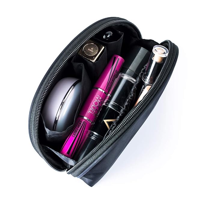 Hekyip Half Moon Cosmetic Bag, Travel Makeup Pouch, Portable Waterproof Cosmetic Pouch for Girls Women, Small (ALL BLACK)