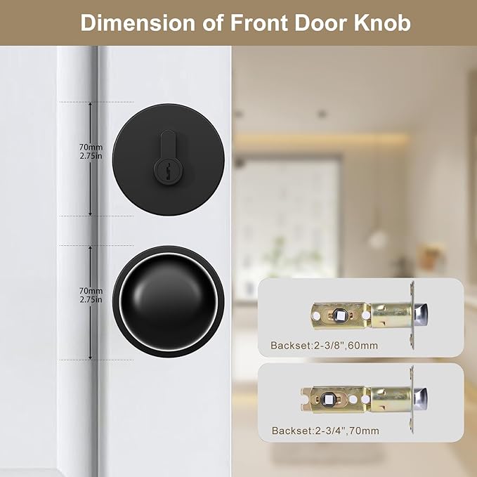 Matte Black Passage Door Knob and Deadbolt Set Interior/Exterior Door Knob with Single Cylinder Deadbolt Lock Set