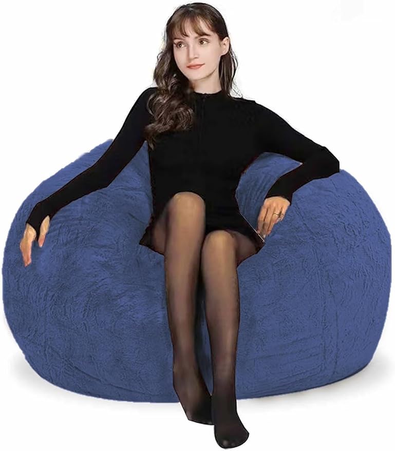 Bean Bag Chairs for Kids Comfy Fluffy Bean Bag Chair Covers Only (No Filler) Round Sofa Chairs for Bedroom Living Room Decor, 5FT, Blue