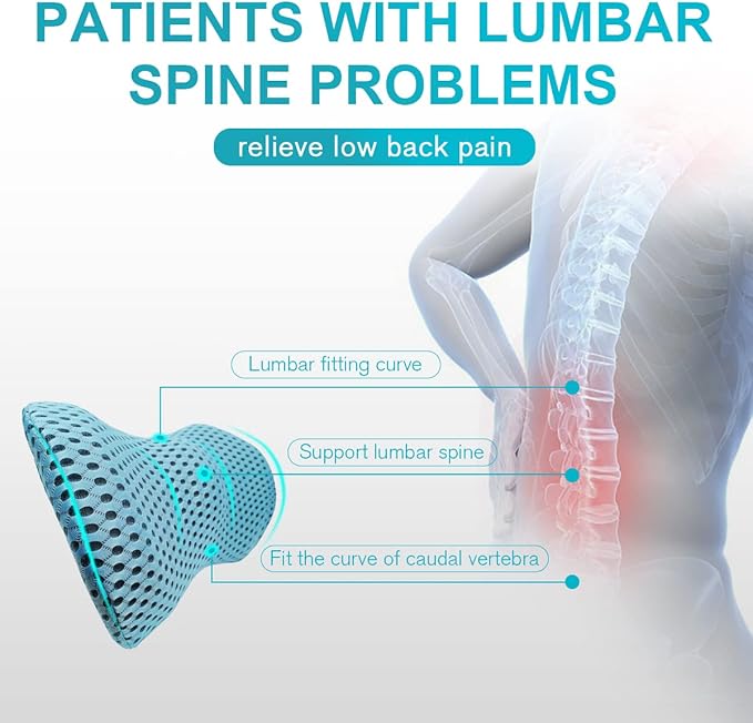 Lumbar Support Pillow for Office Chair, Memory Foam Lumbar Pillow for Lower Back Pain Relief - Black (Blue)