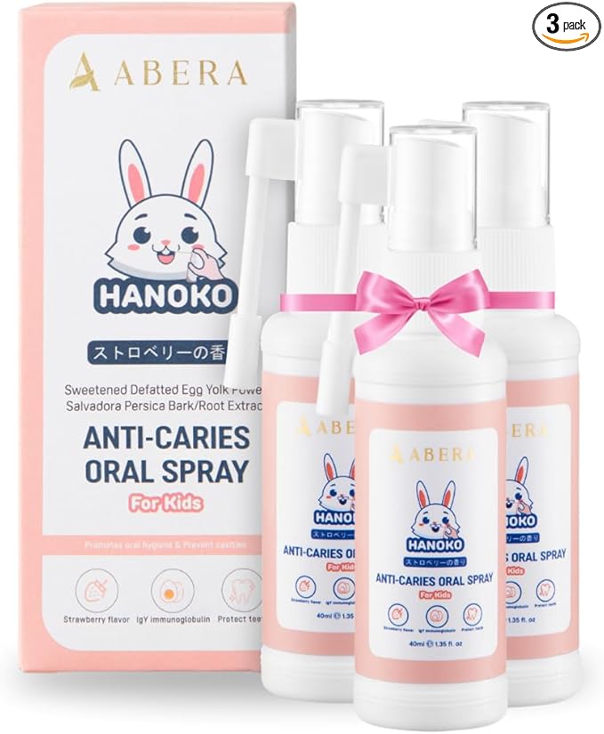Abera Anti-Caries Kids Oral Spray, Fluoride Free Toddler Toothpaste Helper for Cavity Repair and Fresh Breath, 360 Degree Rotating Spout Easy to Use for Newborn to Preschooler,1.35 fl Oz, Pack of 3