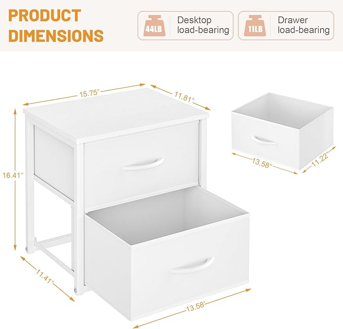 2-Pack Stackable Storage Drawers (4 Drawers Total), White Closet Organizer with Wooden Top & Metal Frame, Freestanding or Stackable Dresser for Bedroom, Living Room, Under Bed