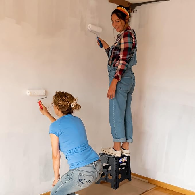 ACKO 10pack Folding Step Stool 13 inch Height Premium Heavy Duty Foldable Step Stools for Adults and Kids, Kitchen Plastic Small Collapsible Stepping Stool Hold Up to 300 LB Dot Black