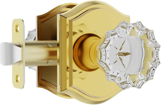 CLCTK Crystal Door Knobs Interior, Passage Glass Door Knobs Gold Door Knob Polished Brass for Hall Closet