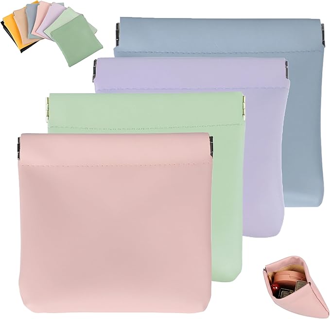 4Pcs Personalized Snap Closure Leather Organizer Pouch,Portable Small Makeup Bag for Women,Coin Purse Lipstick Cosmetics Accessories Organizer,Small Travel Kit Storage Pouch ﻿ (B)