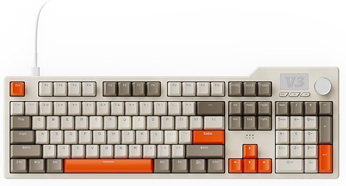 NACODEX AK35I V3 104-Key Full Size Wired Gasket Mount Gaming Keyboard with Multimedia Buttons & Knob Control | Five Layer Pad | OEM Profile PBT Keycaps | White Backlit Custom Keyboard