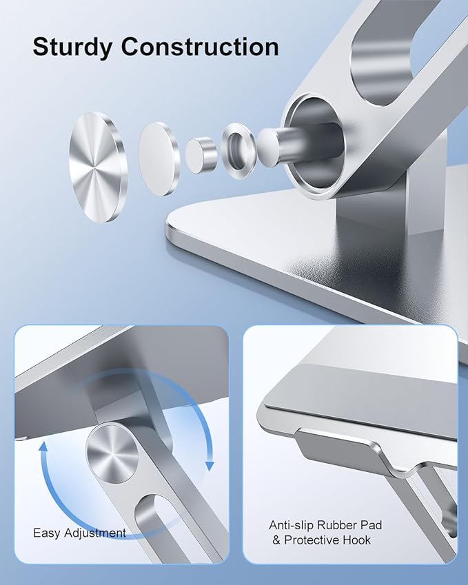 Adjustable Laptop Stand Ergonomic Computer Riser Aluminum Laptop Stand for Desk Portable Notebook Stand Laptop Riser Holder Compatible with 10-17.3’’ Laptops Tablets,Silver