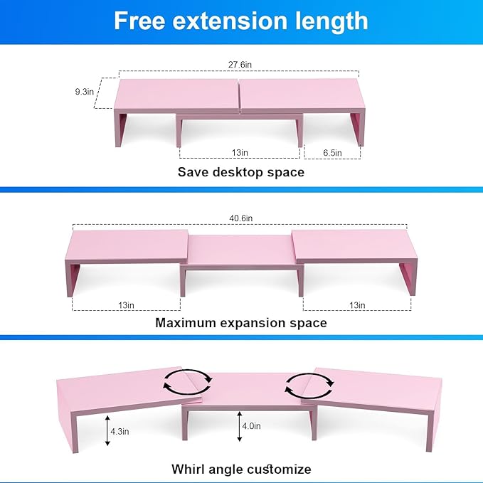 OUTIOE Dual Monitor Stand for Desk, Metal Monitor Riser, Pink office Supplies and Accessories (Pink)