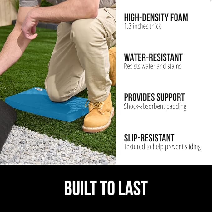 GORILLA GRIP Extra Thick Patent Pending Soft Foam Kneeling Pad, 2 PK, Supportive Large Cushion Knee Pads for Gardening, Baby Bath Time, Dirt and Water Resistant, Workout, Garden Supplies, 17.5x11 Blue