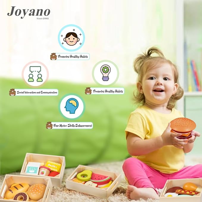 25-Piece Wooden Food Playset-STEAM Pretend Play Food for Kids, Feature an Assortment of Fruits and Snacks, Educational Toy Inspiring Imaginative Cooking, Safe Wood (3Yrs+)