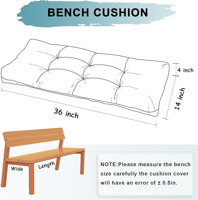 Bench Cushion 36 Inch - Chenille Fabric, High-Density Foam, Non-Slip Bottom, Soft Durable Indoor Tufted Long Seat Cushion for Window Garden Furniture (Sea Blue, 36x14x4 Inch)