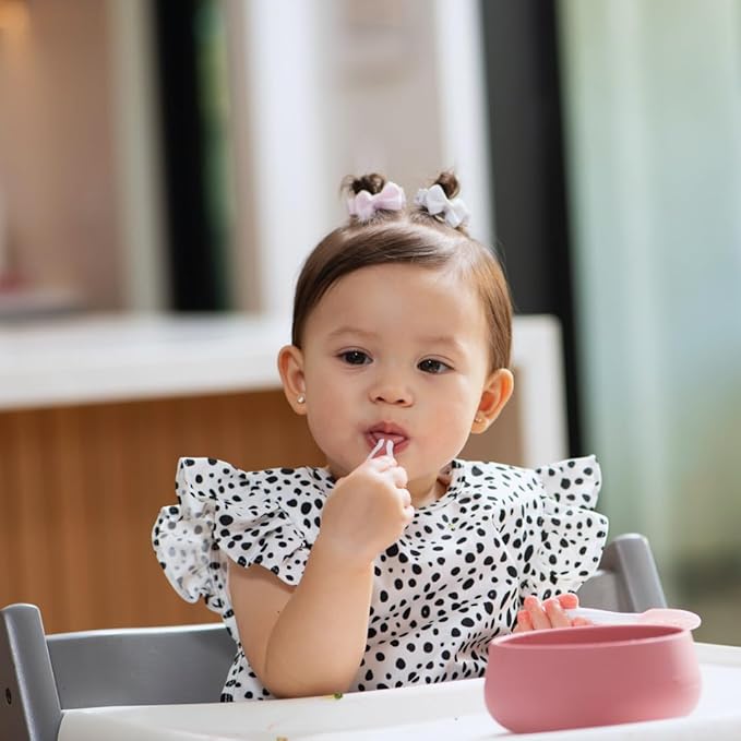 NumNum Suction Bowl + Pre-Spoon GOOtensils Self Feeding Set for Babies & Toddlers | Baby Spoon Set (Stage 1+ 2) | 100% Food Grade Silicone BPA-Free | Strong Suction | 4 months+ (Blue/Navy)