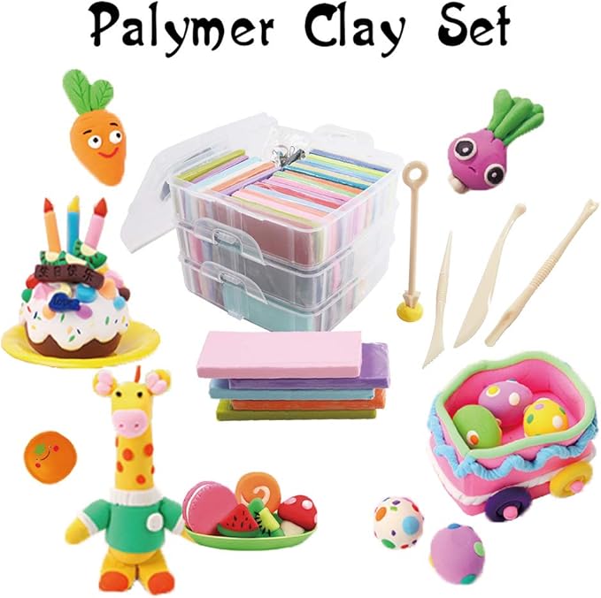 60 Colors Polymer Clay Set, 1oz/Block Oven Bake with 19 Sculpting Clay Tools and 14 Kinds of Different Accessories, Non-Stick, Non-Toxic, Ideal DIY Gift for Kids