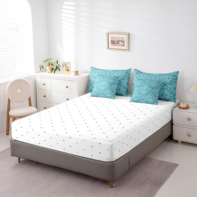 Feelyou Adults Teal Vintage Damask Floral Bedding Set Oriental Antique Comforter Set 7 Pieces Comforters Full Size Gothic Bohemia Boho FlowerBohemian Exotic Bed in a Bag