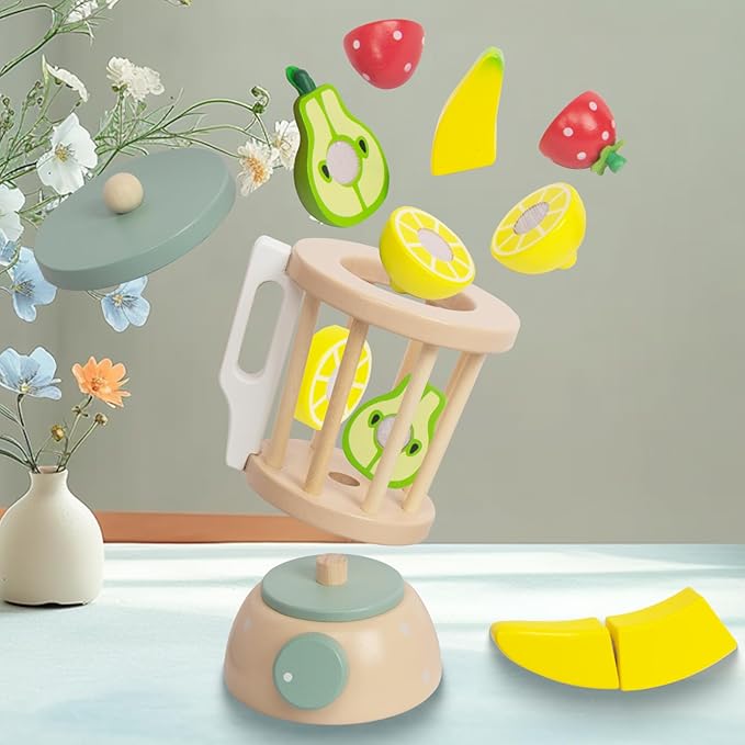 Kids Play Kitchen Toys, Wooden Fruits Juicer for Kids, Pretend Play Kitchen Accessories, Montessori Learning Toy for Toddlers 1-3
