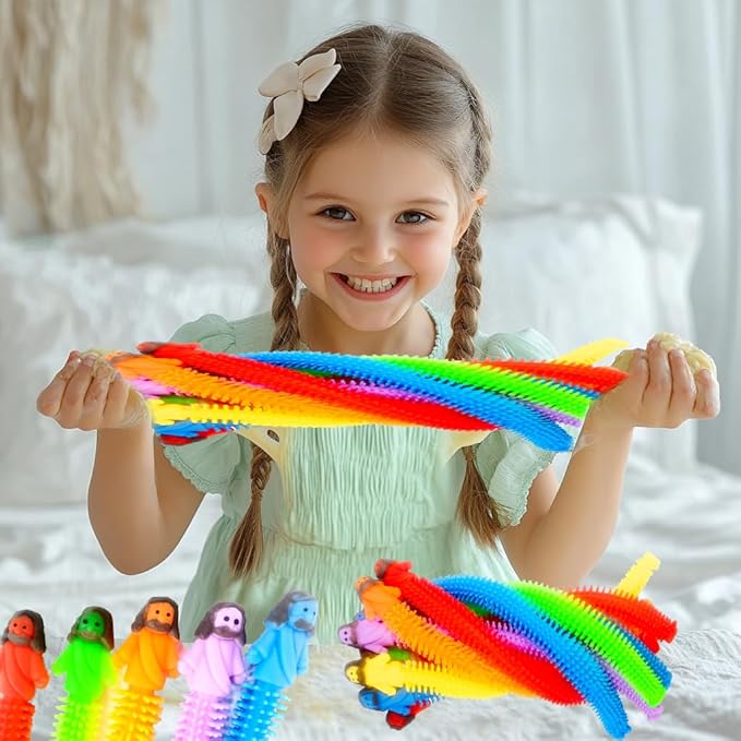 24 Pack Jesus Stretchy Strings Sensory Fidget Toys Pack Great for Kids Girls Boys Easter Basket Stuffers(Jesus)