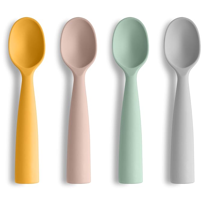 Vicloon Silicone Baby Feeding Spoons, 4 PCS Baby Spoons, First Stage Feeding Spoons for Infants, Silicone Baby Spoons Ultra-Durable & Chewproof, Silicone Feeding Spoons Dishwasher Safe,Baby Utensils