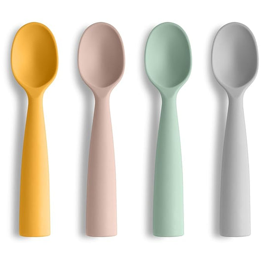 Vicloon Silicone Baby Feeding Spoons, 4 PCS Baby Spoons, First Stage Feeding Spoons for Infants, Silicone Baby Spoons Ultra-Durable & Chewproof, Silicone Feeding Spoons Dishwasher Safe,Baby Utensils