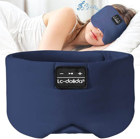 LC-dolida Sleep Mask with Bluetooth Headphones, Ice Silk Sleep Headphones with Bluetooth 5.4, Total Blackout Eye Mask for Sleeping, Sleep Soft Mask for Women Men, All Night Sleep, Travel(Navy)