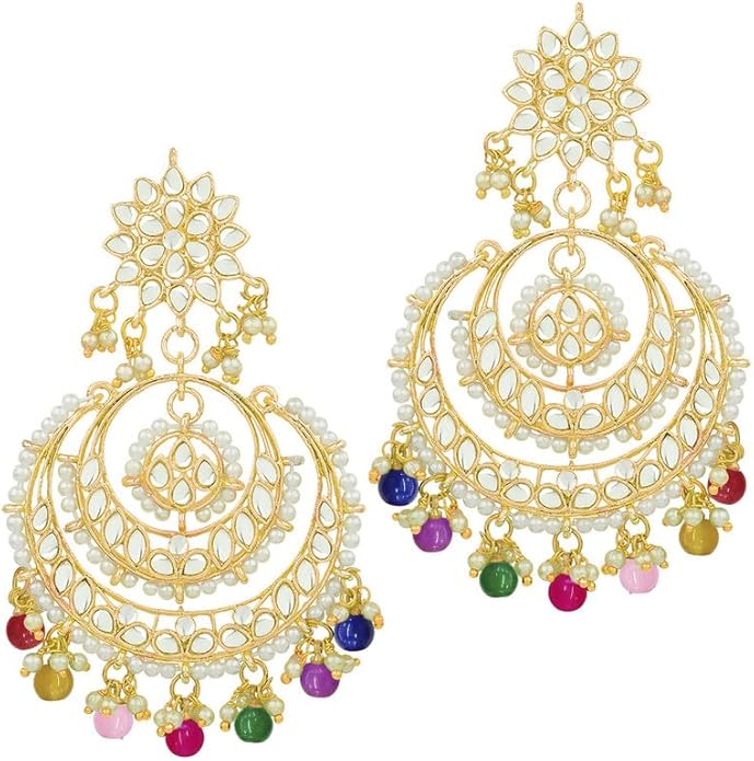 Aheli Bollywood Ethnic Chandbali Style Big Earrings Maang Tikka Set Traditional Fashion Jewelry Gift for Women