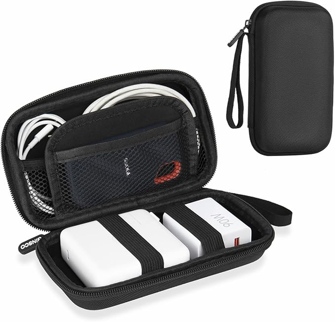 Ginsco Hard Shell Protection Case Electronic Accessories Organizer Pouch for MacBook Air/pro Adapter Chargers Cables Power Bank, for Sandisk Portable SSD Flash Disk SD Card (Black)