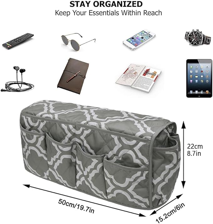 Armchair Caddy,Non Slip Sofa Armrest Organizer, Couch Armrest Remote Control Holder,Waterproof Recliner Arm Caddy with 14 Pockets for Cell Phone TV Remote Control