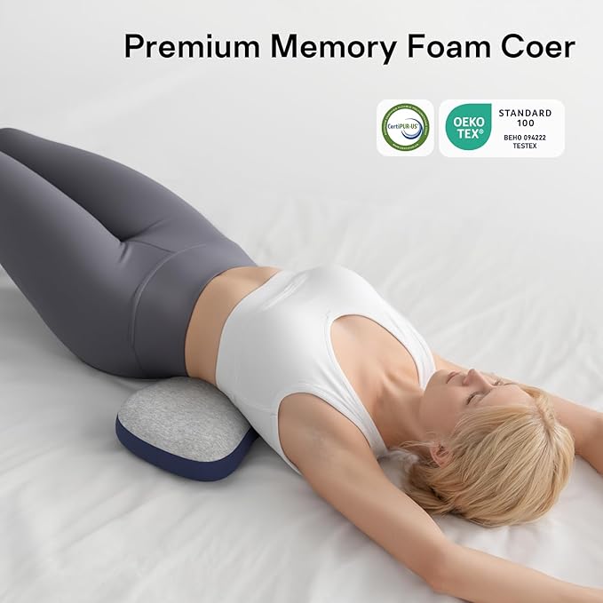 Lumbar Support Pillow for Bed, Memory Foam Pillows for Back Pain Relief, Lower Back Pain Relief Pillow for Sleeping, Adjustable Lumbar Pillow for Sleeping, Bed, Car, Couch (Grey - Navy Blue)