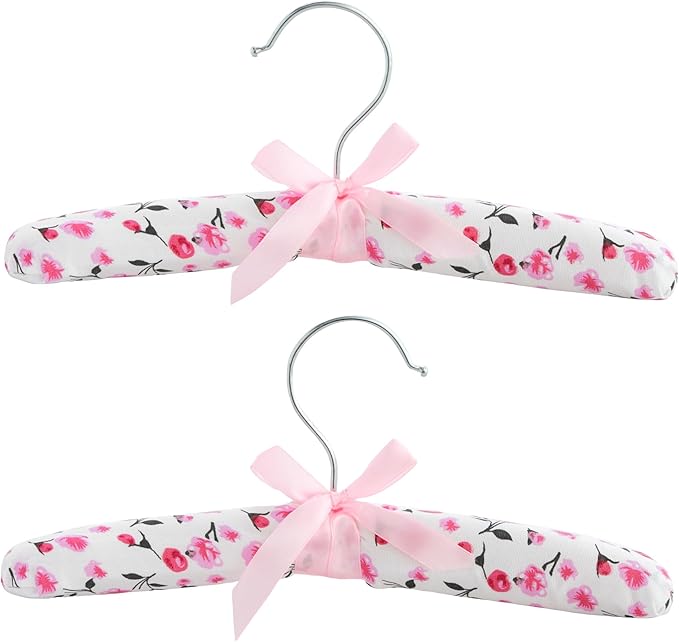 Juvale 12 Pack Satin Padded Baby Hangers for Closet, Nursery, Baby Clothes, Pink Floral Design (9.5 in)