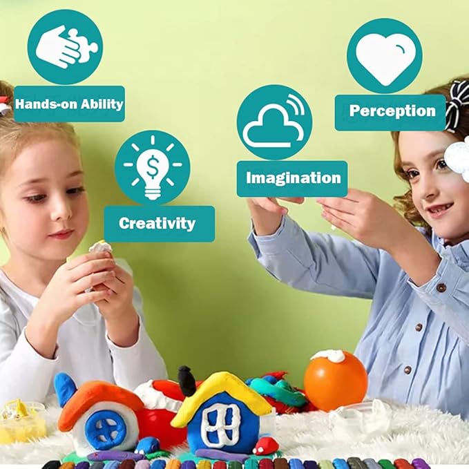 Hailimayo Modeling Clay Kit for Kids 50 Colors Air Dry Clay Polymer Creative DIY Soft Clay with Sculpting Tools, Reusable, Non-Sticky, Elastic, Best Gift for Boys & Girls