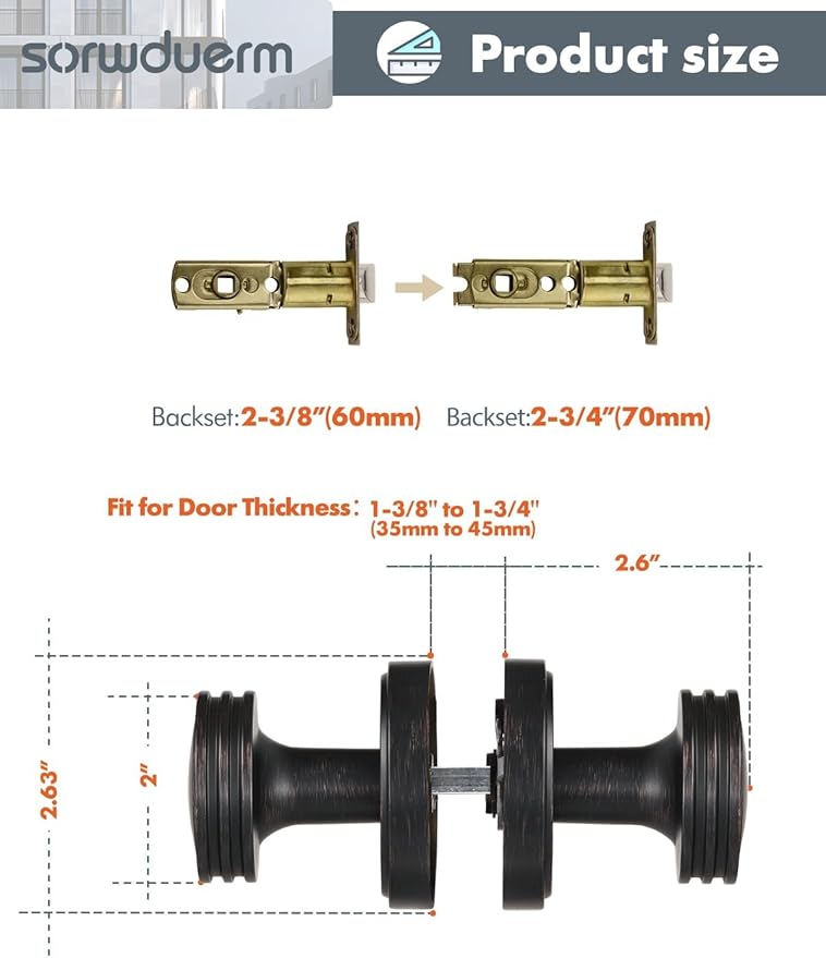 1 Pack Oil Rubbed Bronze Knob Passage Door Knobs Interior Door Knob for Hall and Closet Zinc Alloy