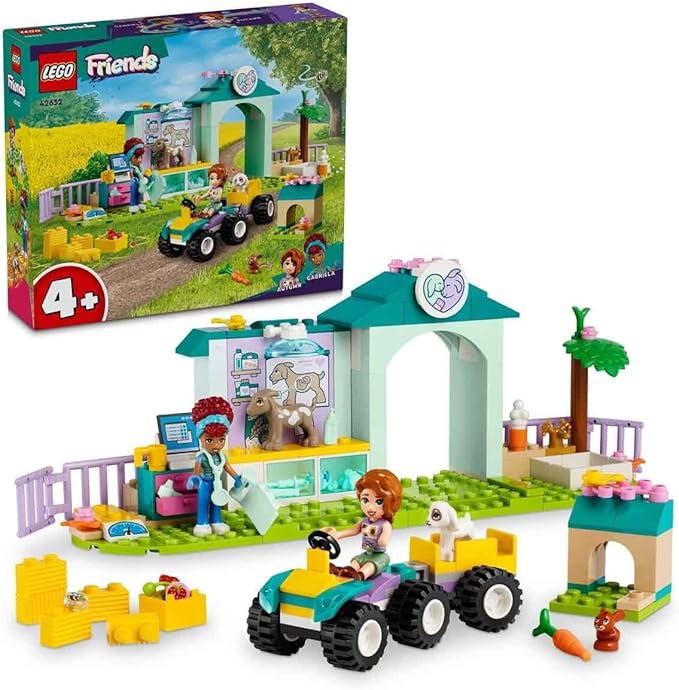 LEGO Friends Farm Animal Clinic, Farm Set with Veterinarian Toy for Children from 4 Years, Includes 2 Figures and 3 Animals Including Goat and Rabbit Figure, Gift for Girls and Boys 42632