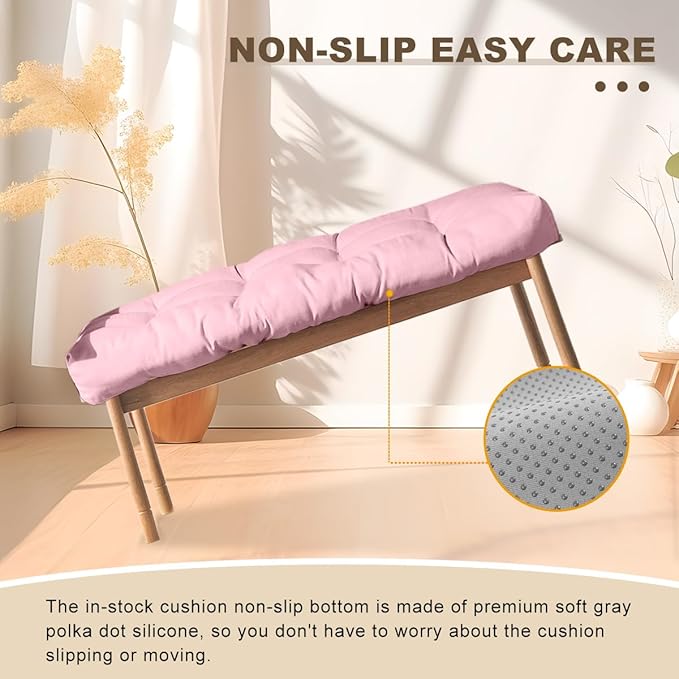 Bench Cushion 36 inches,Indoor/Outdoor Non-Slip Tufted Cushions, Premium Waterproof Linen, Soft Piano Sofa Cushions, High-Density Memory Foam(Light Pink-36x14 x 4 in)