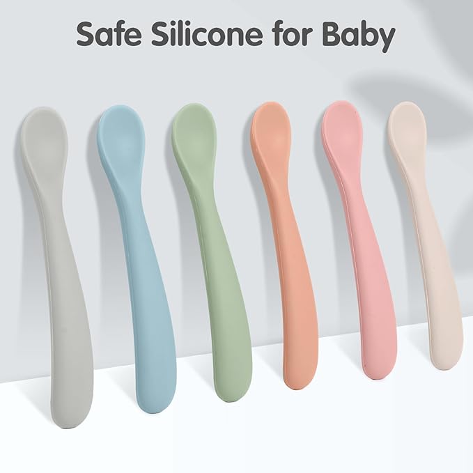 6 Pack Silicone Baby Spoons, Baby Spoons Self Feeding 6 Months+, BPA Free, Soft Tip Baby Utensils Feeding Spoon, Baby Led Weaning Supplies, Dishwasher and Boil Safe