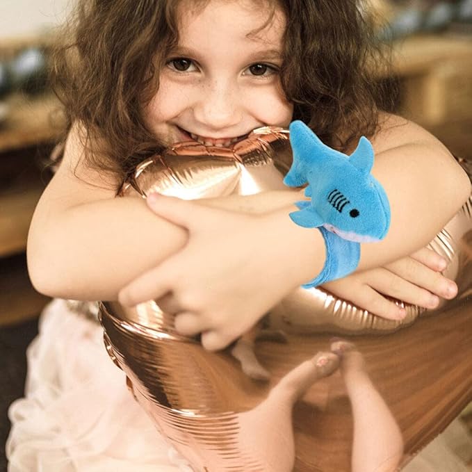 Abaodam 2pcs Shark Slap Bracelet Animal Slap Bracelets Plush Stuffed Animal Hugger Snap Wrist Band for Kids Birthday Party
