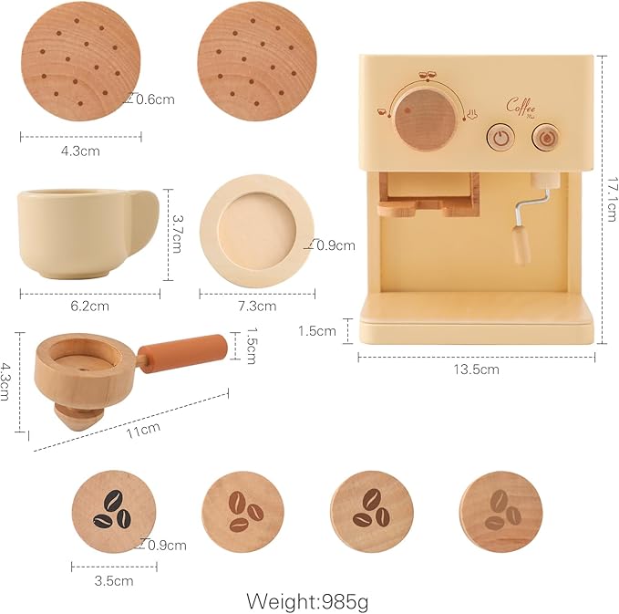 ibwaae Kids Coffee Maker 10Pcs Toy Coffee Maker Playset Wooden Kitchen Set Toys Toddler Play Kitchen Accessories, Pretend Play Food Sets for Girls and Boys