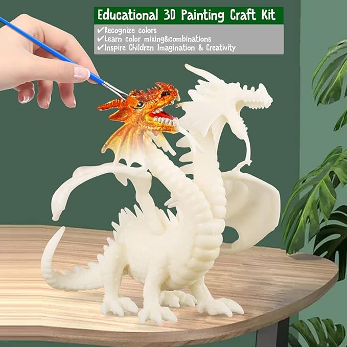 ARTLYMERS Kids Crafts, DIY 3D Dragon Painting Toys with 13 Color Educational Toy Painting Set Paint Your Own Gift Art and Craft Kit for Kids Boys Girls 3 4 5 6 7 8 9 Year Old