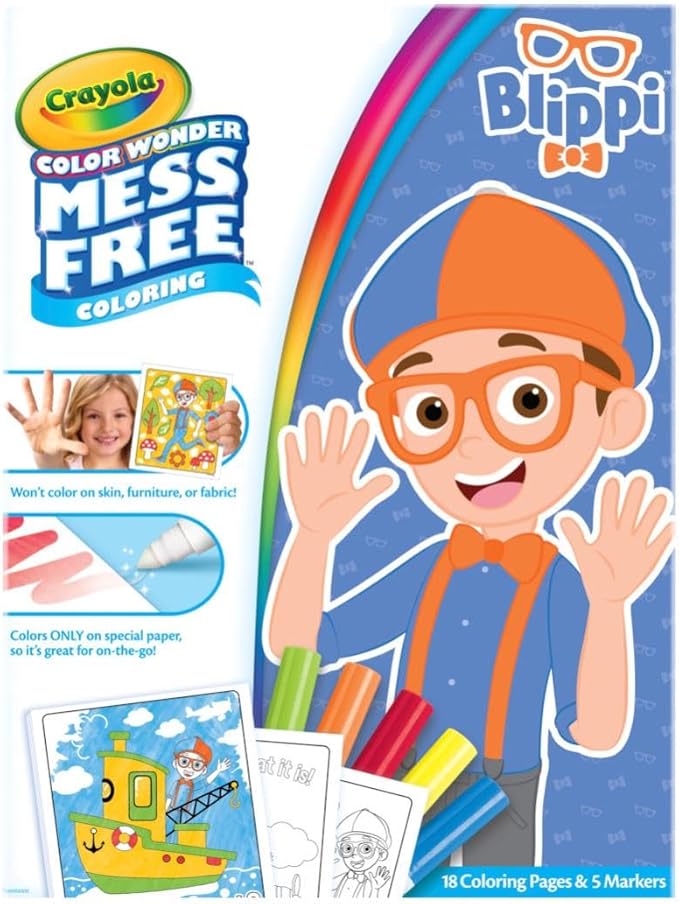 Crayola Blippi Color Wonder Coloring Set, 18 Blippi Mess Free Coloring Pages for Toddlers, Travel Activity, Toddler Toys & Gifts