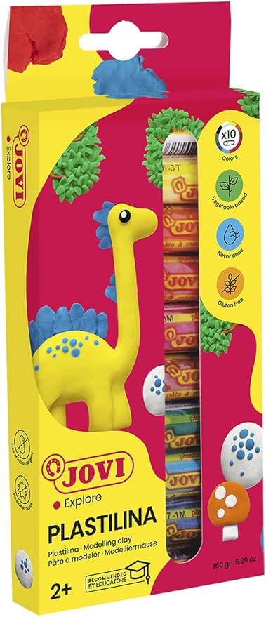Jovi Plastilina Reusable and Non-Drying Modeling Clay; .5 oz. Rolls, Set of 10 Colors, Perfect for Arts and Crafts Projects