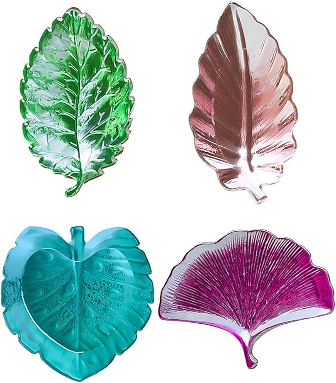 Leaf Tray Resin Silicone Mold 4PCS Set, Resin Fruit Bowl Moulds Epoxy Casting Molds for DIY Jewelry Container, Candy Holder, Soap Dish