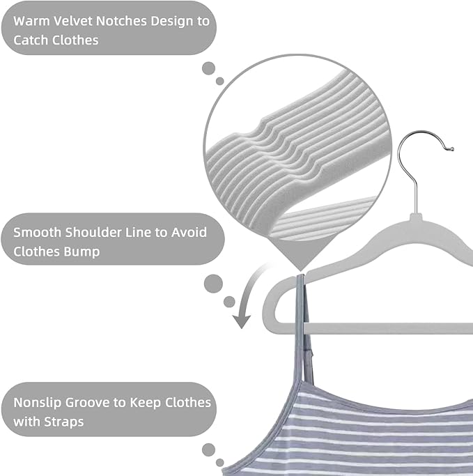 GoodtoU Kids Velvet Hangers,30 Pack Baby Hangers for Closet Non Slip Velvet Clothes Hangers Coat Hangers for Toddler Children Infant Hanger (Light Grey 30Pack)
