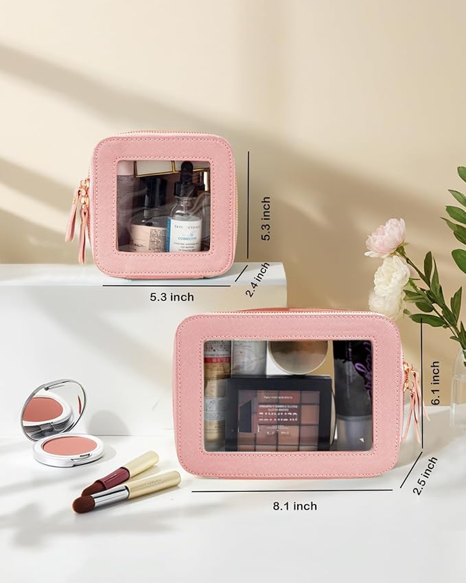 FFpaw Travel Clear Makeup Bag Set, TSA Approved Cosmetic Bag Case with Zipper Portable Makeup Pouch Toiletry Bag Women Traveling Cosmetic Organizer Storage Bag Car Organizer Car Essentials for Women