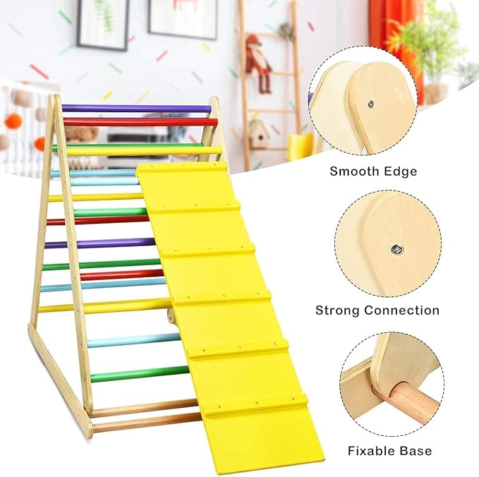 Costzon Foldable Climbing Toys for Toddlers, 3 in 1 Montessori Wooden Triangle Climber for Sliding & Climbing, Kids Indoor Climbers & Gym Play Structures for Boys Girls Gift Present