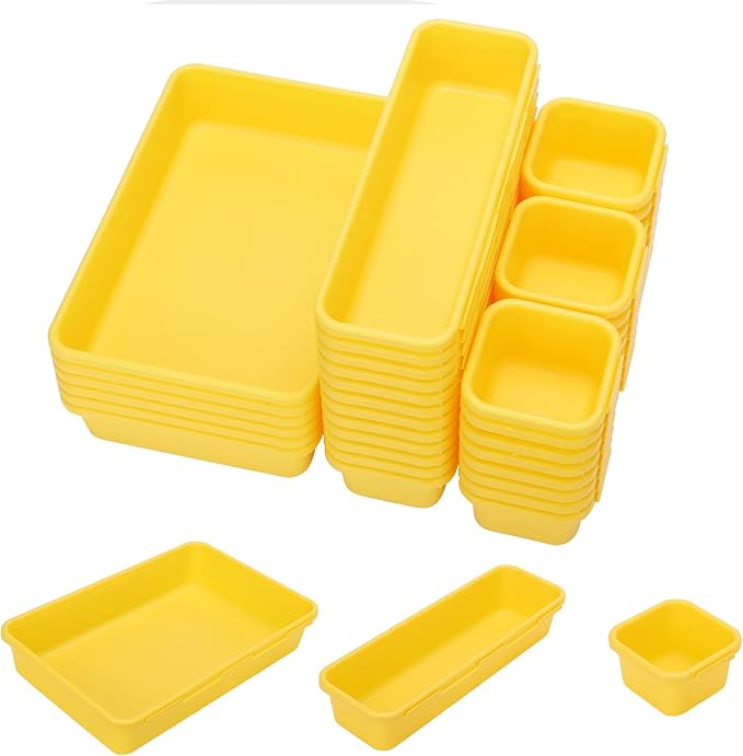 42 Pack Tool Box Organizer Tool Tray Dividers, Rolling Tool Chest Cart Cabinet Workbench Desk Drawer Organization and Storage for Hardware, Parts, Screws, Nuts, Small Tools Organization(Yellow)