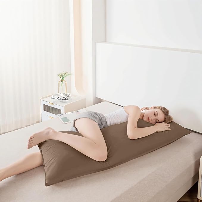 Goose Down Body Pillows for Adults, Large Body Pillow for Side Sleeper, Hugging Feather Body Pillow Insert, Cooling Full Length Long Pillow for Bed with 100% Organic Cotton Shell, (Chocolate 20"x72")