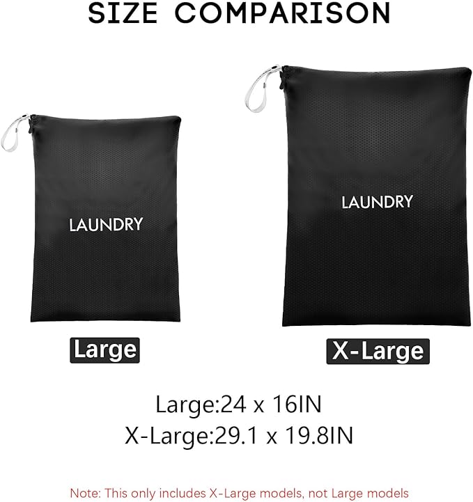 XL Travel Laundry Bag, Washable Dirty Clothes Travel Bag Waterproof Wet Dry Bags Reusable Camp Clothes Organizer for Sports Home College Dorm Laundromat (1 Pcs) Black