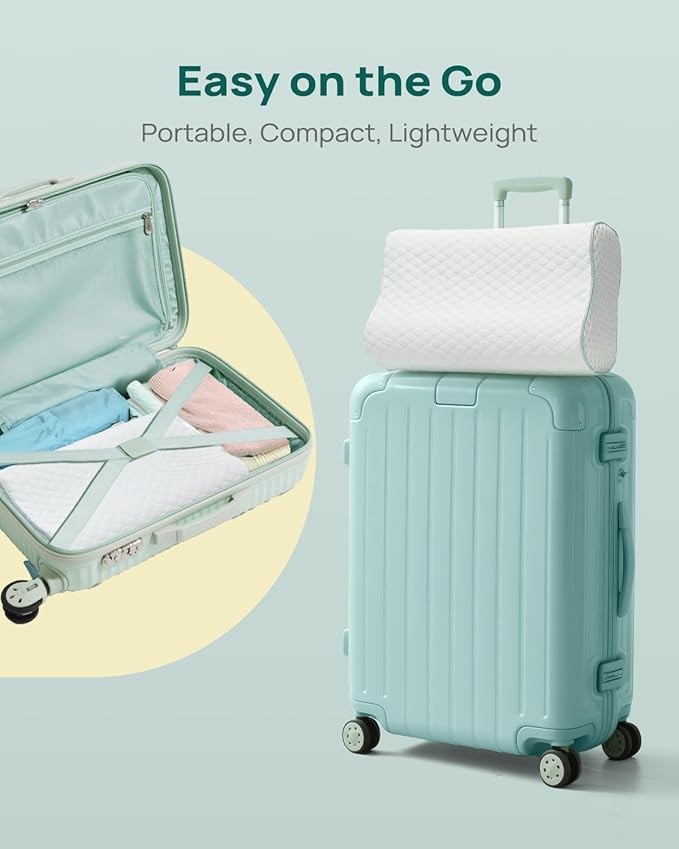 Memory Foam Neck Pillow for Pain Relief – Adjustable Contour (4 Heights), Portable & Washable – Travel Pillow for Airplane, Car, Hiking (15.7” x 11”) – No Storage Bag