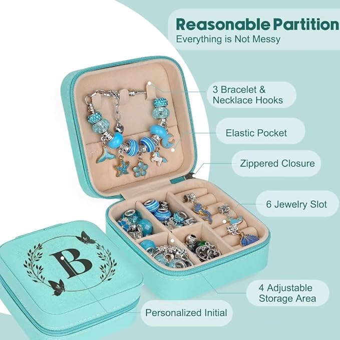 Charm Bracelet Making Kit, Kid Jewelry Making Kit for Girls 8-12, Unicorn Craft Kits for Teen Girls Toys Ages 3-10 Years Old Girl Gifts Trendy Stuff Birthday Christmas Gift with Initial Jewelry Box- B